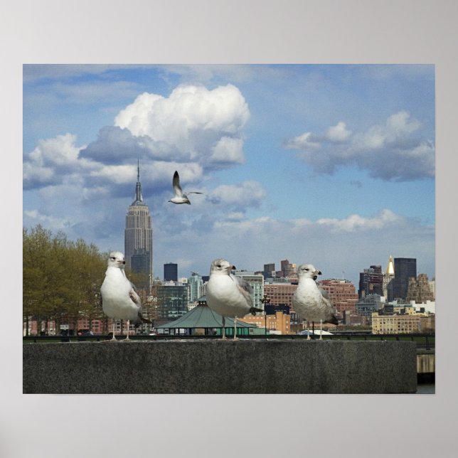 New York Skyline with Seagulls Poster (Front)