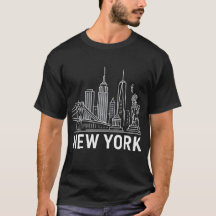 New York Skyline with Statue of Liberty White Line