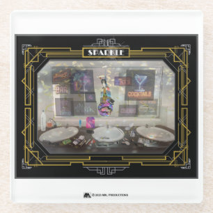 NEW YORK SPARKLE PICTURE 13 FRAME 6 WHITE GLASS COASTER