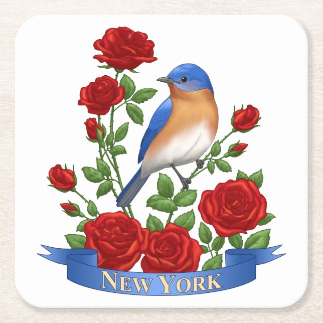 New York State Bird and Flower Square Paper Coaster (Front)