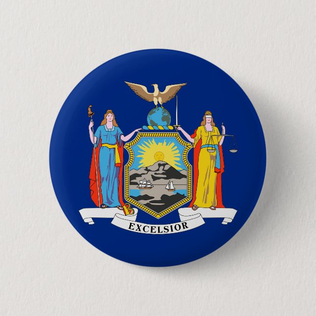 New York State Flag 6 Cm Round Badge (Front)