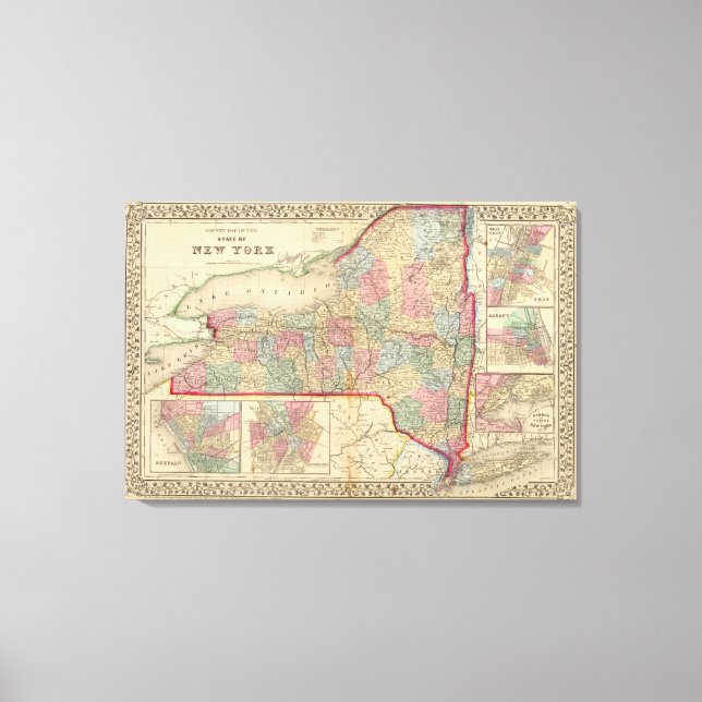 New York State Map by Mitchell Canvas Print (Front)