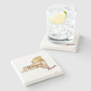 New York State Map Marble Stone Coaster