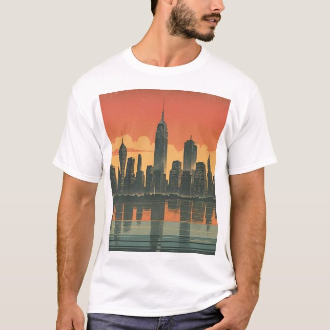 New York State of Mind – Retro Skyline Art Print T-Shirt (Front)