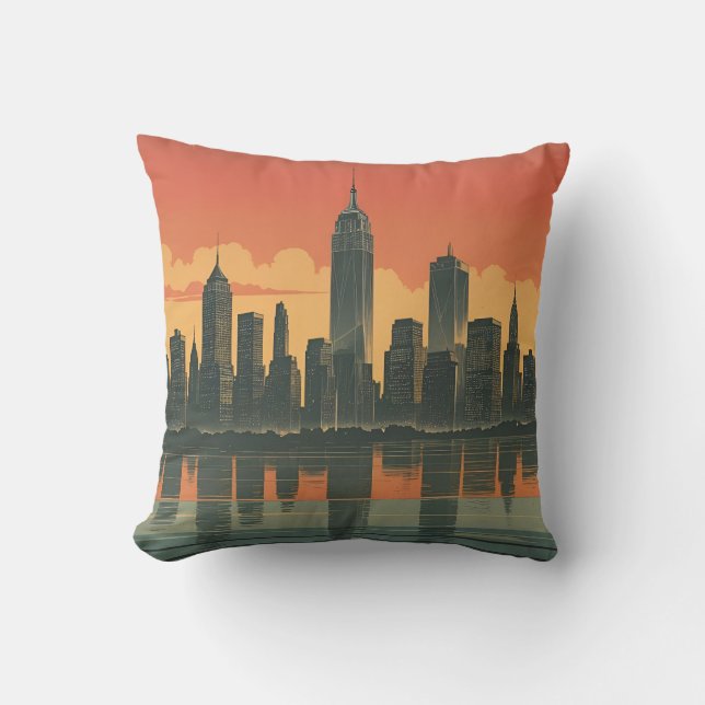 New York State of Mind – Retro Skyline Throw Pillo Cushion (Front)