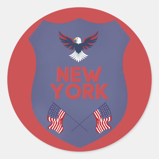New York State Pride Patriotic Shield Vinyl Classic Round Sticker (Front)