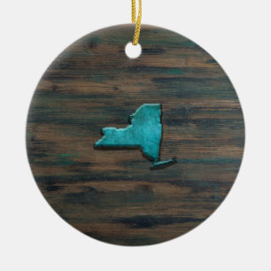 New York State Shape Teal Ceramic Tree Decoration