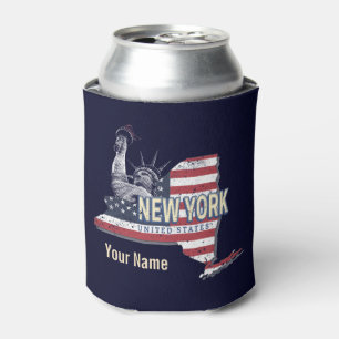 New York State United States Retro Map Vintage USA Can Cooler