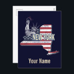New York State United States Retro Map Vintage USA Holiday Postcard<br><div class="desc">New York, state in the United States with map and Statue of Liberty, vintage US flag, souvenir for city vacation. New York with retro statue of liberty and map in the USA as a souvenir for America! Lifestyle for New York City backpackers and American city trip. New York with flag,...</div>