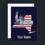 New York State United States Retro Map Vintage USA Holiday Postcard<br><div class="desc">New York, state in the United States with map and Statue of Liberty, vintage US flag, souvenir for city vacation. New York with retro statue of liberty and map in the USA as a souvenir for America! Lifestyle for New York City backpackers and American city trip. New York with flag,...</div>