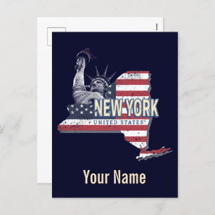 New York State United States Retro Map Vintage USA Holiday Postcard
