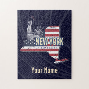 New York State United States Retro Map Vintage USA Jigsaw Puzzle