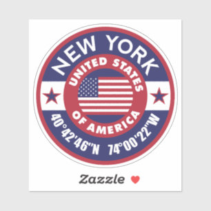 New York State with coordinates and american flag