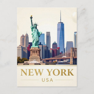 New York Statue of Liberty and Manhattan 🗽 Postcard