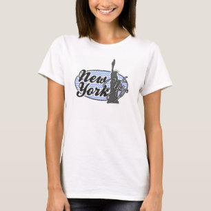 New York, Statue of Liberty; Blue Chevron T-Shirt