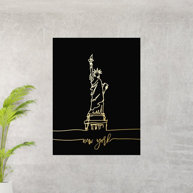 New York Statue of Liberty Line Art Wall Travel Foil Prints (Creator Uploaded)