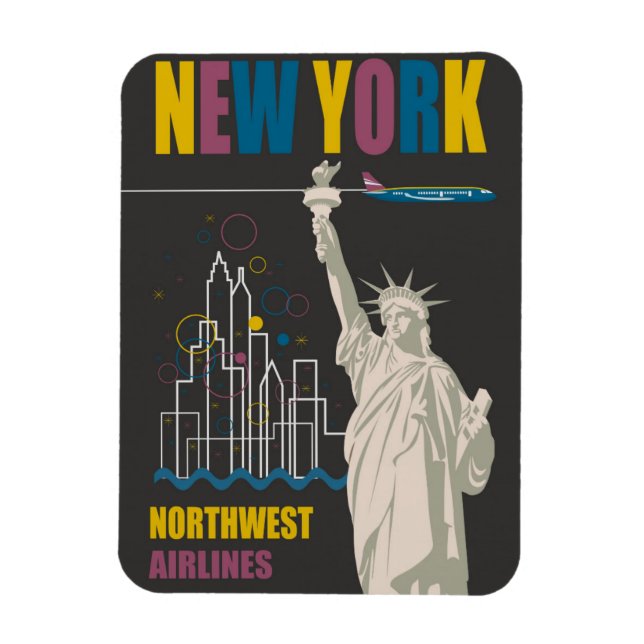 New York Statue of Liberty Retro Travel Poster Magnet (Vertical)