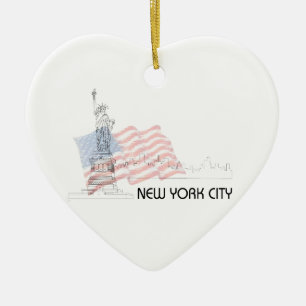 New York - Statue of Liberty USA Flag Ceramic Tree Decoration