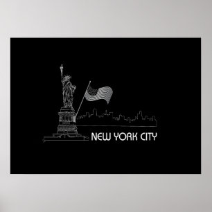 New York - Statue of Liberty - USA Flag Graphic Poster