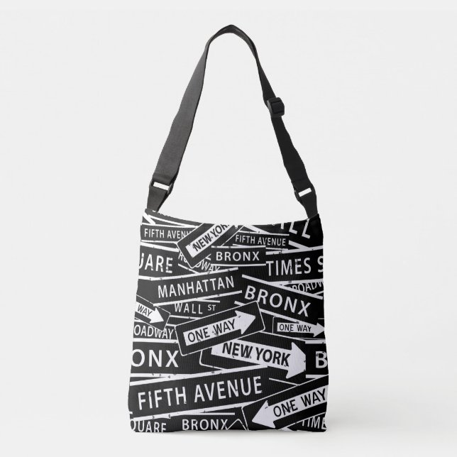 New York Street Signs Black and White Pattern Crossbody Bag (Front)
