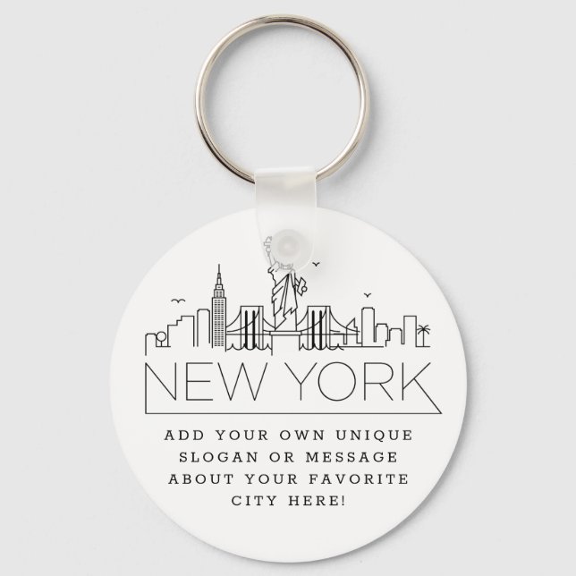 New York Stylized Skyline | Custom Slogan Key Ring (Front)