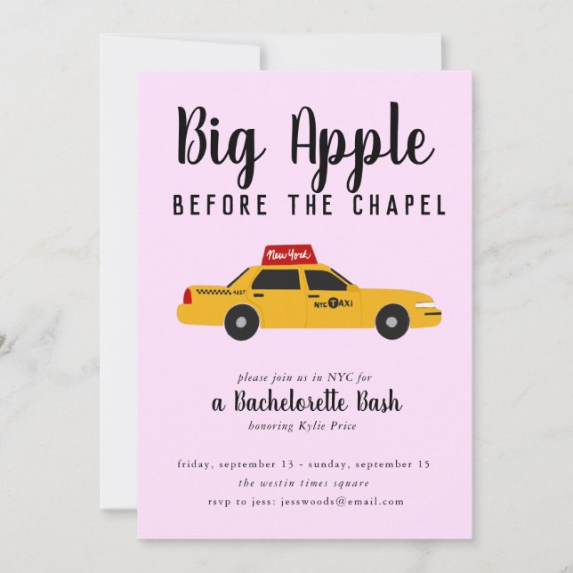 New York Taxi Big Apple Bachelorette Party Invitation (Front)