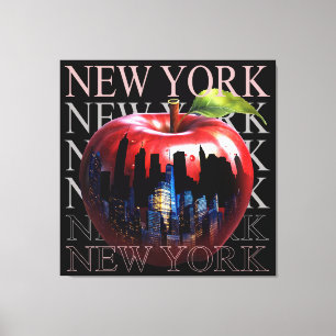 New York The Big Apple Fruit Silhouette City Canvas Print