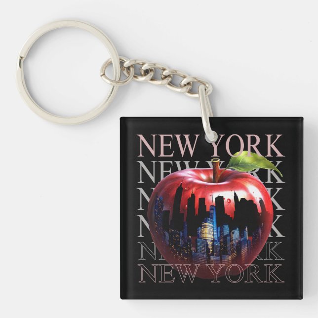 New York The Big Apple Fruit Silhouette City Key Ring (Front)