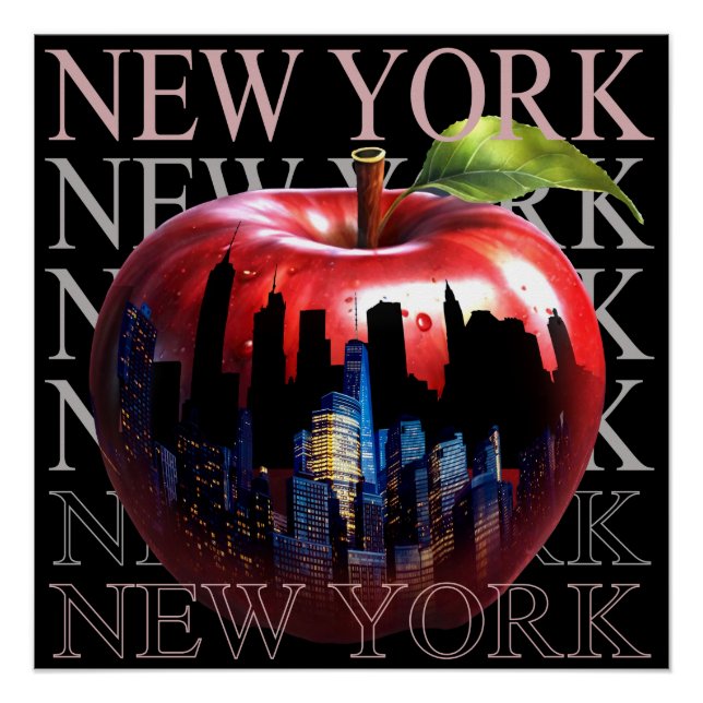 New York The Big Apple Fruit Silhouette City Poster (Front)