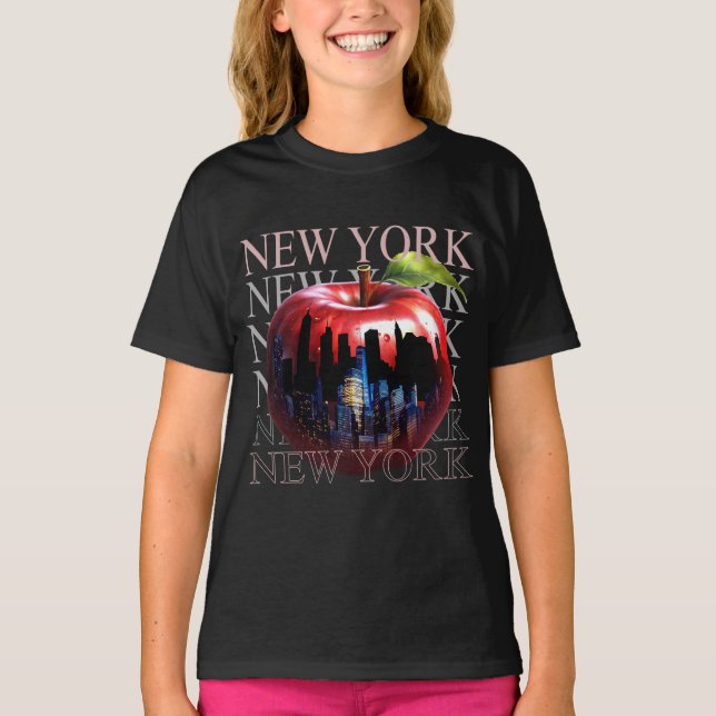 New York The Big Apple Fruit Silhouette City T-Shirt (Front)