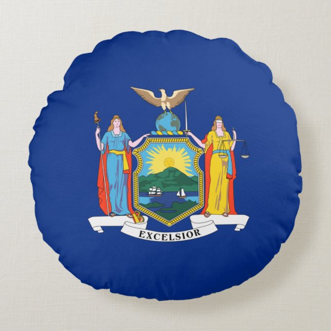 New York: The Empire State, Home Big Apple Flag Round Cushion (Front)