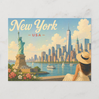New York - The Lady in the Hat Travel Postcard 