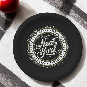New York Theme Party Retro City Logo Paper Plate