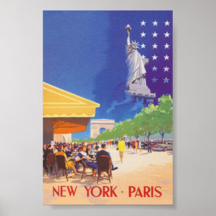 New York to Paris Vintage Travel Poster