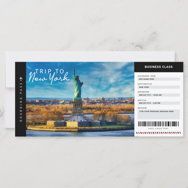 New York Trip Boarding Pass Travel Vacation Ticket (Front)