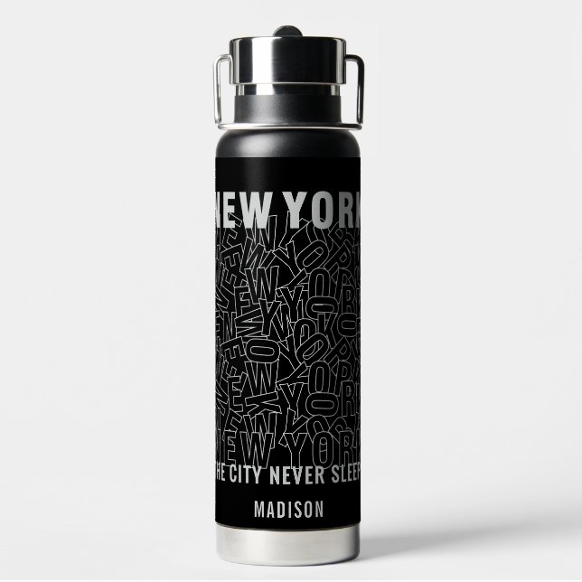 New York Typography custom name Water Bottle (Back)