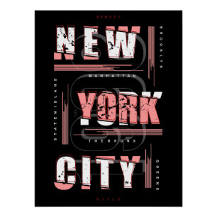 New York Typography Grid: Boroughs & City Style Poster