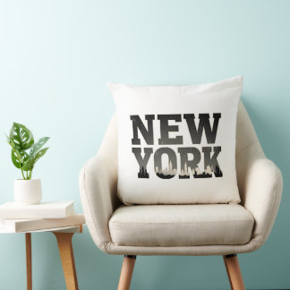 New York typography with skyline Cushion