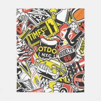 New York urban sticker patchwork abstract vintage  Fleece Blanket