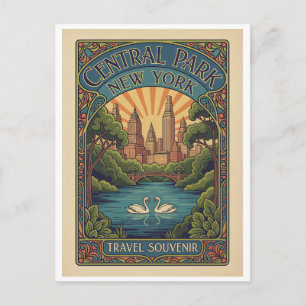 New York, USA – Central Park Retro 1910s Style Postcard