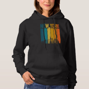 New York Usa Retro Vintage Sunset Skyline New York Hoodie