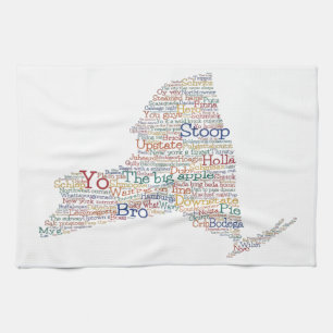 New York USA Slang Word Art Map Tea Towel
