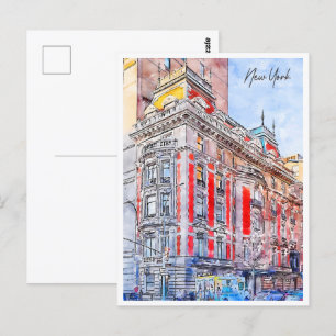 New York USA Travel Place Watercolor Postcard