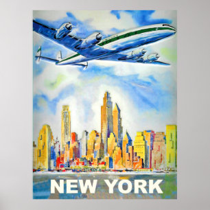 New York, vintage airline travel Poster