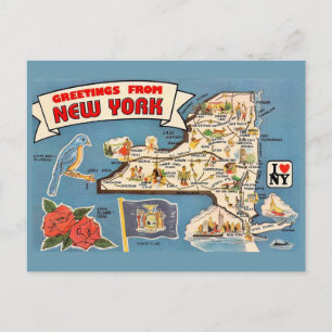 New York Vintage Map Postcard
