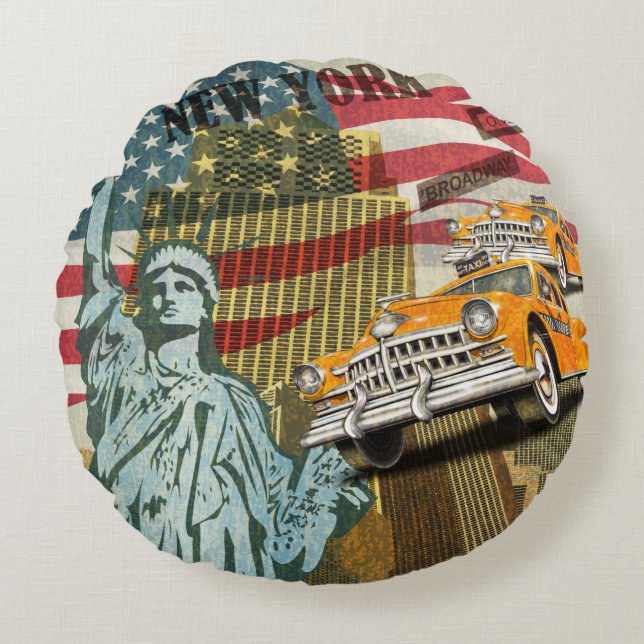 New York vintage poster. Round Cushion (Front)