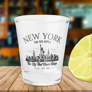 New York Vintage Shot Glass Retro Skyline Design