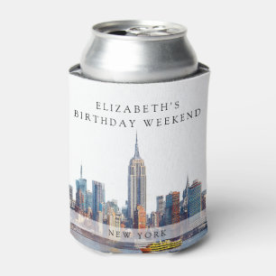 New York Watercolor Birthday Weekend Can Cooler