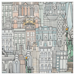New York watercolor Fabric