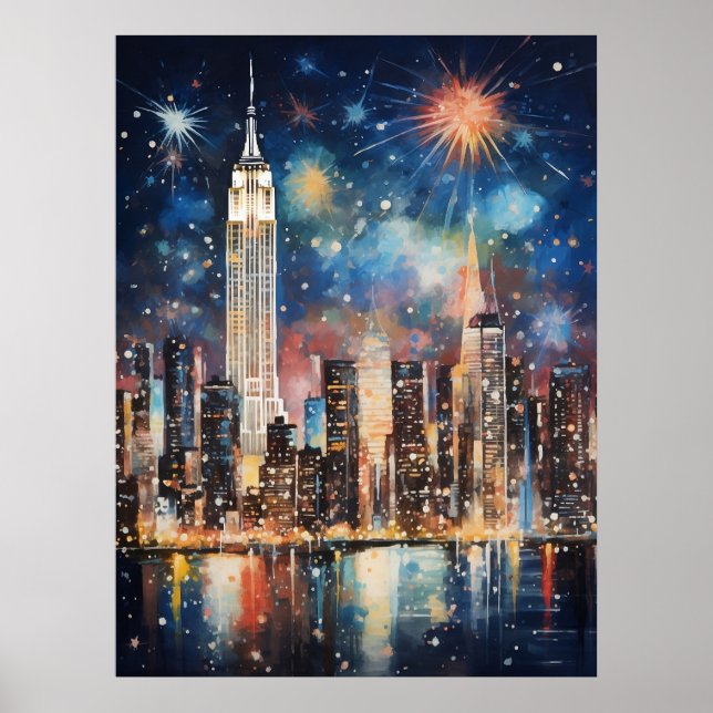New York Watercolor, Painting, City Night, Poster (Front)